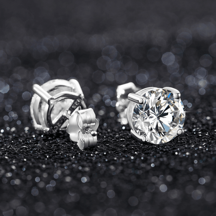 925 Sterling Silver Moissanite Stud Earrings - D-Color Stone, 4-Prong Setting, Premium Solid Silver Jewelry