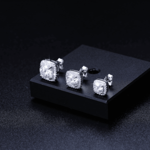 IMG_0094 925 Sterling Silver Moissanite Earrings - Square Sugar Design, Luxury Minimalist High-End Gift for Her