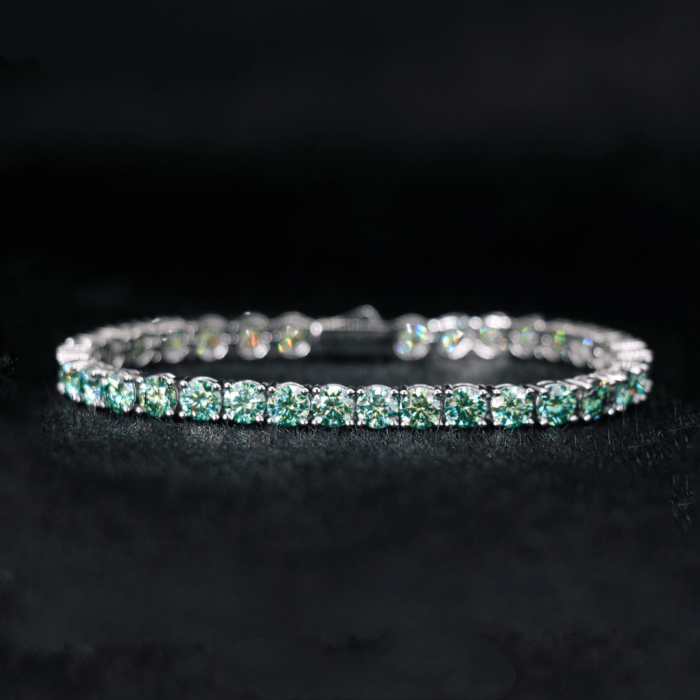 Sparkling 5mm Ice Blue Lake Green Moissanite Tennis Bracelet  925 Silver