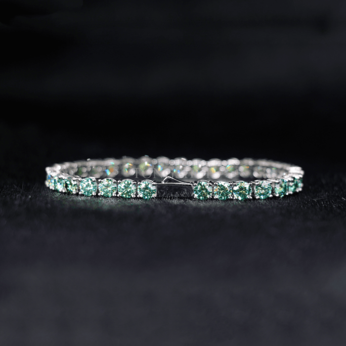 Sparkling 5mm Ice Blue Lake Green Moissanite Tennis Bracelet  925 Silver