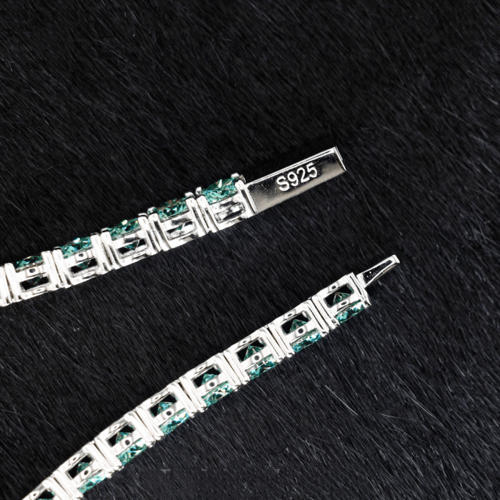 Sparkling 5mm Ice Blue Lake Green Moissanite Tennis Bracelet  925 Silver