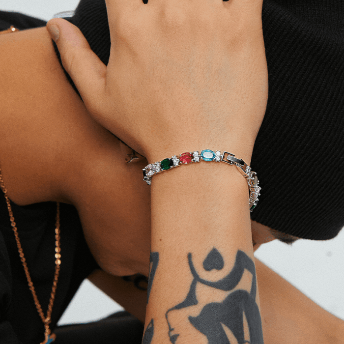 Colorful CZ Patchwork Bracelet | Brass Alloy Full Paved Streetwear Chic Jewelry