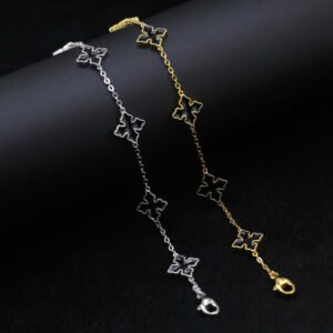 925 Silver Adjustable Cross Four-Leaf Clover Bracelet - Timeless American Design