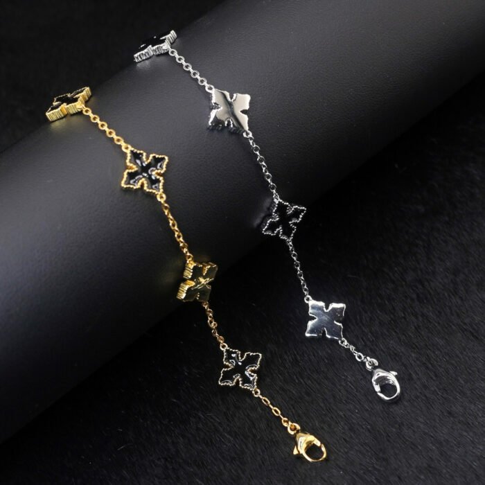 925 Silver Adjustable Cross Four-Leaf Clover Bracelet - Timeless American Design