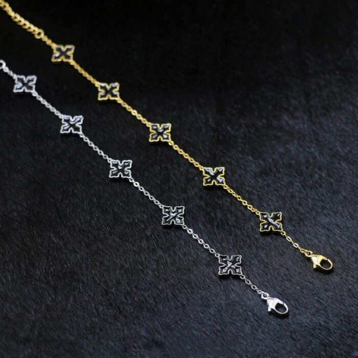 925 Silver Adjustable Cross Four-Leaf Clover Bracelet - Timeless American Design