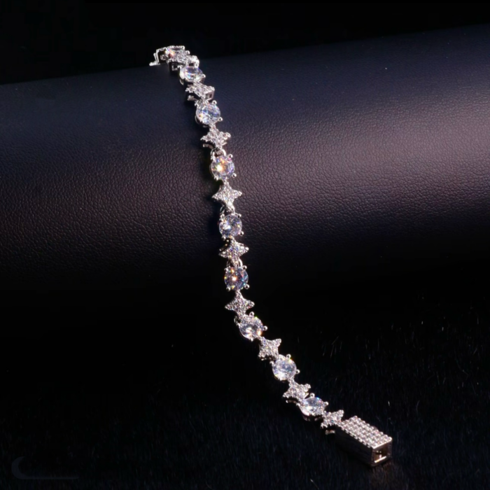 Dazzling 5A Grade Cubic Zirconia Bracelet | Brass Alloy Celestial Pave Cross Clover Design