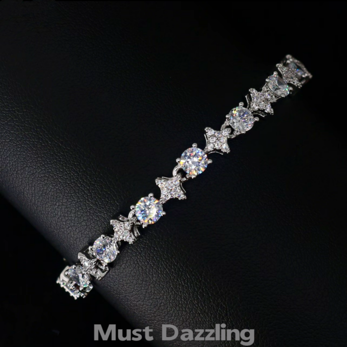 Dazzling 5A Grade Cubic Zirconia Bracelet | Brass Alloy Celestial Pave Cross Clover Design