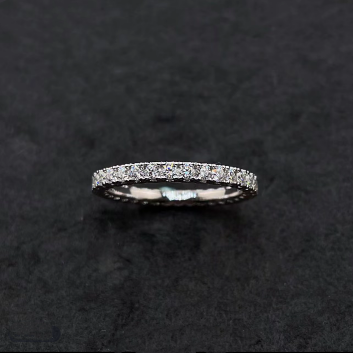 2.5mm Narrow Band Pave Moissanite Ring - 925 Sterling Silver