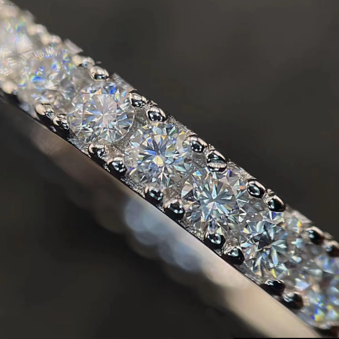 2.5mm Narrow Band Pave Moissanite Ring - 925 Sterling Silver