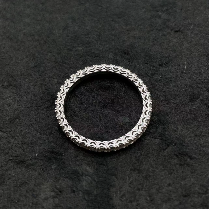 2.5mm Narrow Band Pave Moissanite Ring - 925 Sterling Silver