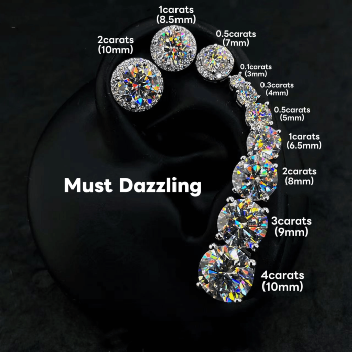 Premium 925 Sterling Silver Moissanite Studs - 4-Prong & Round Baguette Stud Earrings