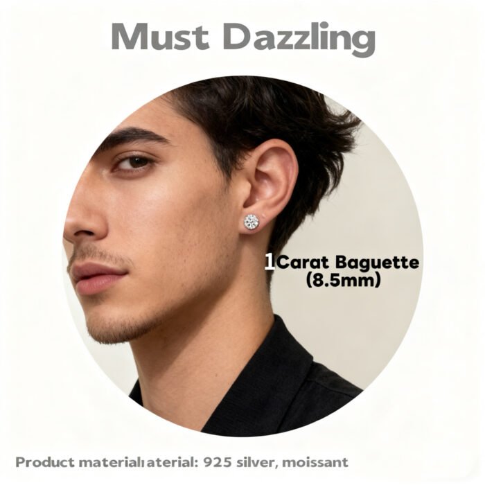 Premium 925 Sterling Silver Moissanite Studs - 4-Prong & Round Baguette Stud Earrings
