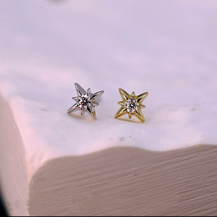 925 Sterling Silver Sparkling Four-Pointed Star Moissanite Studs