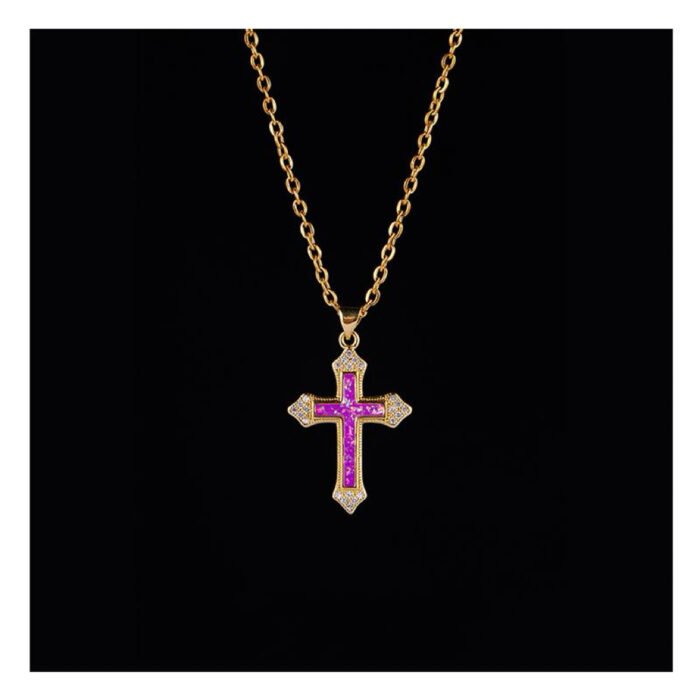 5A Cubic Zirconia Opal Cross Pendant | Titanium Steel Streetwear Statement Piece
