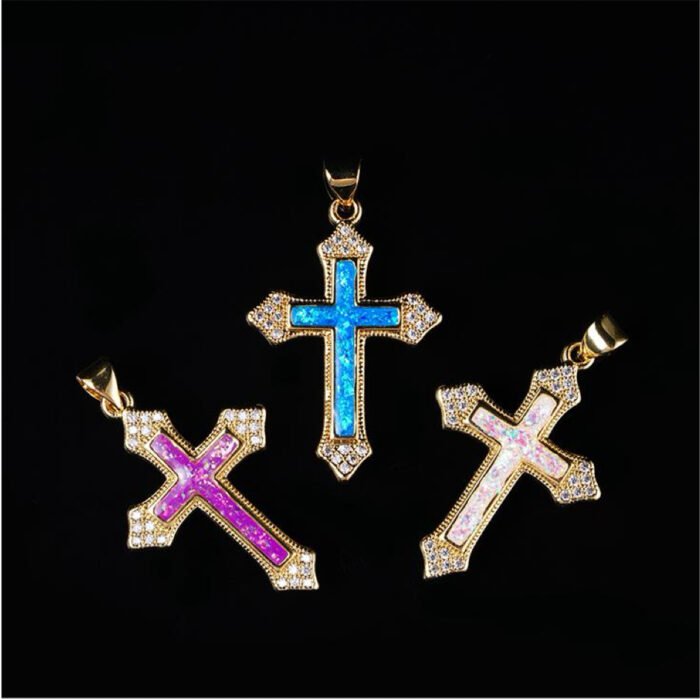 5A Cubic Zirconia Opal Cross Pendant | Titanium Steel Streetwear Statement Piece