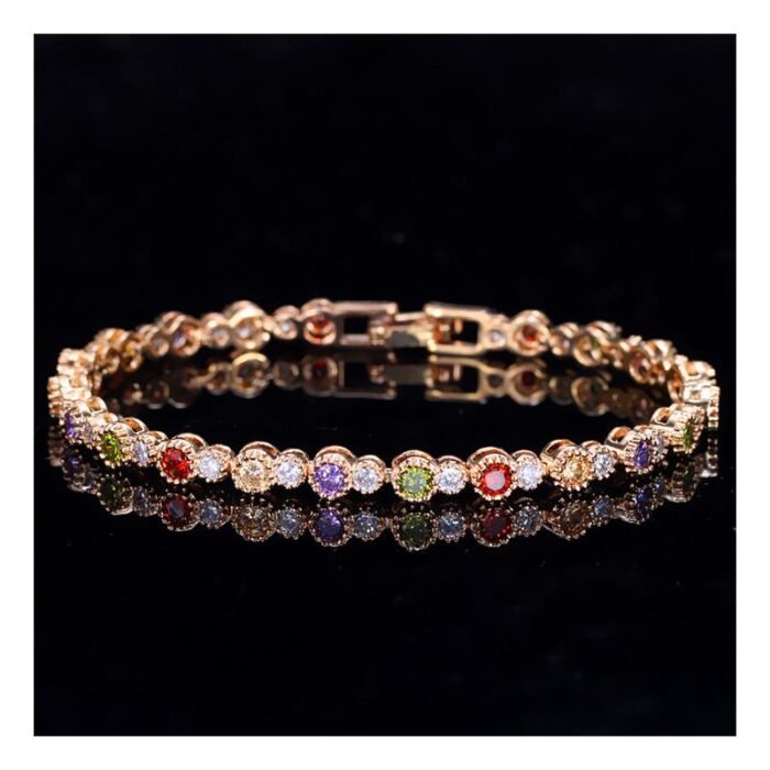 5A CZ Round Patchwork Colorful Bracelet | Gold-Tone Brass Alloy Niche Street Fashion