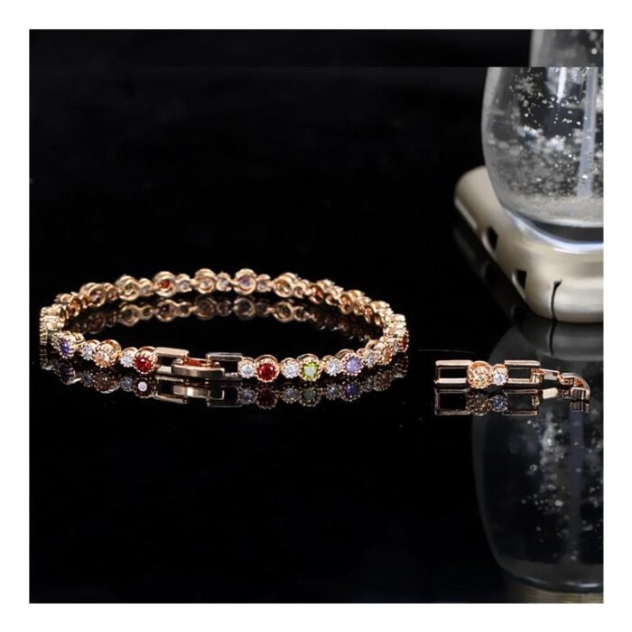5A CZ Round Patchwork Colorful Bracelet | Gold-Tone Brass Alloy Niche Street Fashion