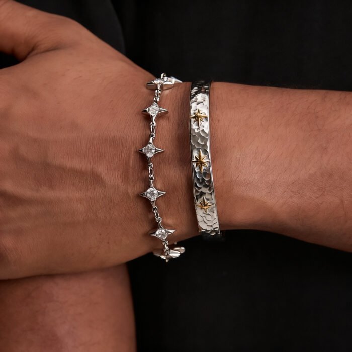 Four-Pointed Star 5A Cubic Zirconia Bracelet | Titanium Steel Retro High-End Style