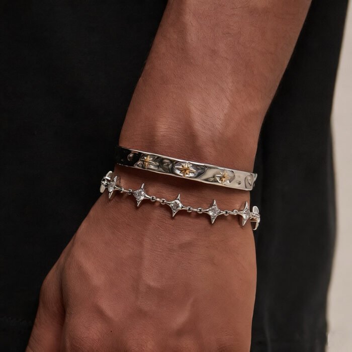 Four-Pointed Star 5A Cubic Zirconia Bracelet | Titanium Steel Retro High-End Style