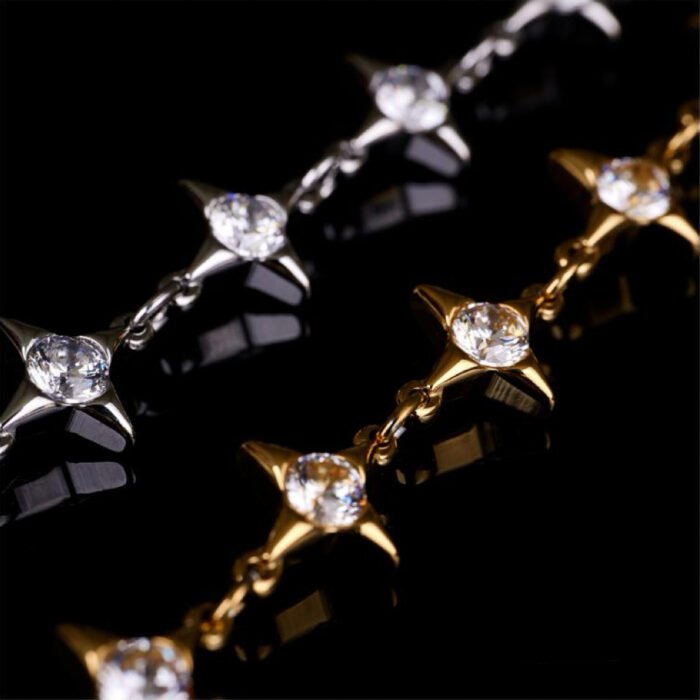 Four-Pointed Star 5A Cubic Zirconia Bracelet | Titanium Steel Retro High-End Style