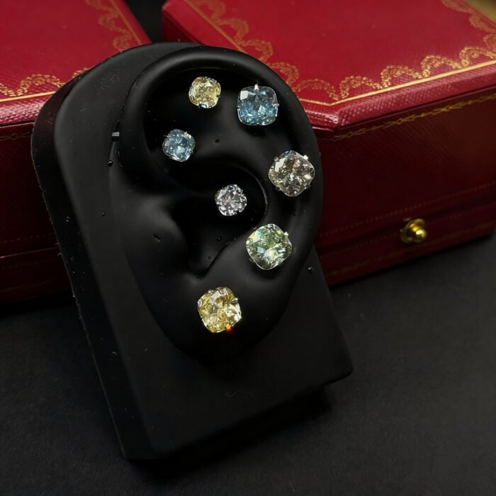 Star-Cut Square Sugar Stud Earrings | Titanium Steel 5A Grade CZ Unisex Style