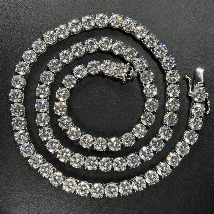Luxury Delicate 925 Silver Tennis Necklace - D Color Moissanite Full Paved Pendant Chain
