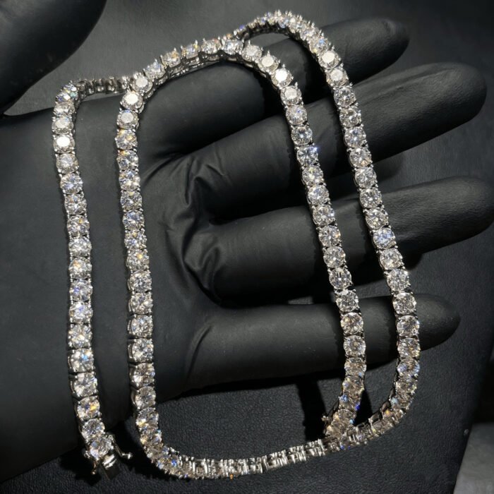 Luxury Delicate 925 Silver Tennis Necklace - D Color Moissanite Full Paved Pendant Chain