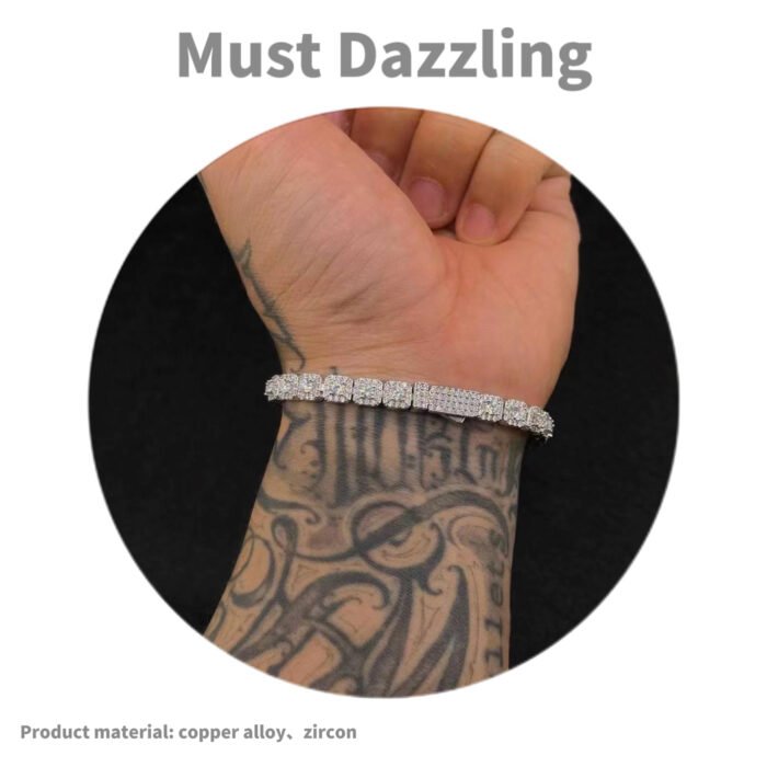 Copper Alloy 5A Zircon 6mm Full Diamond Square Sugar Full Star Bracelet