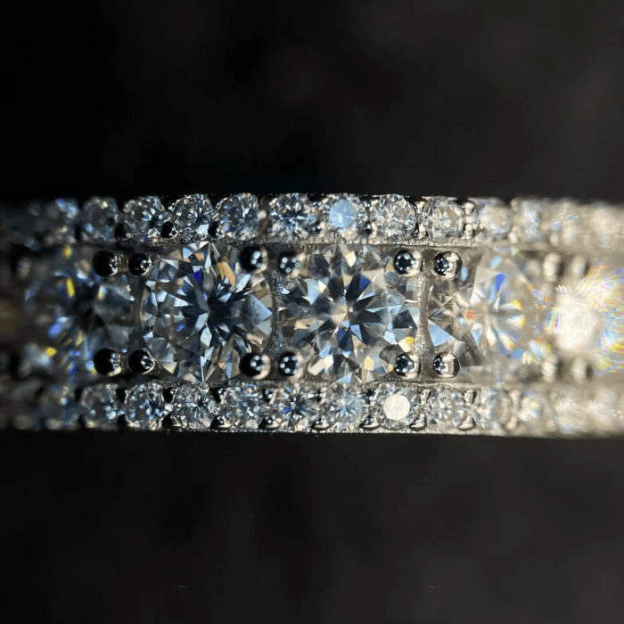 925 Sterling Silver 4mm Three-Row Full Moissanite Ring