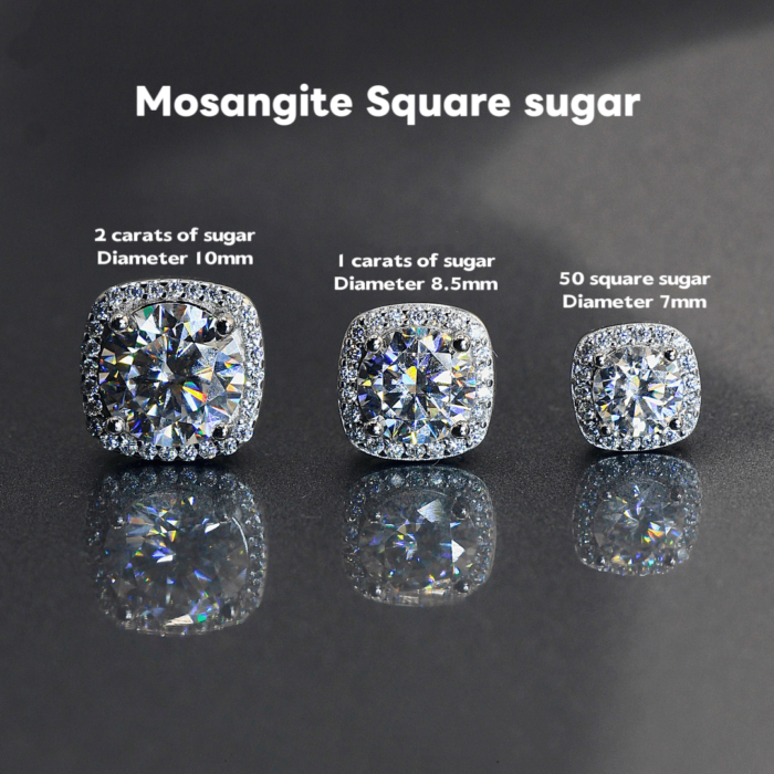 925 Silver Moissanite Sugar Cube Full Star Pave Diamond Hand-Set Earrings