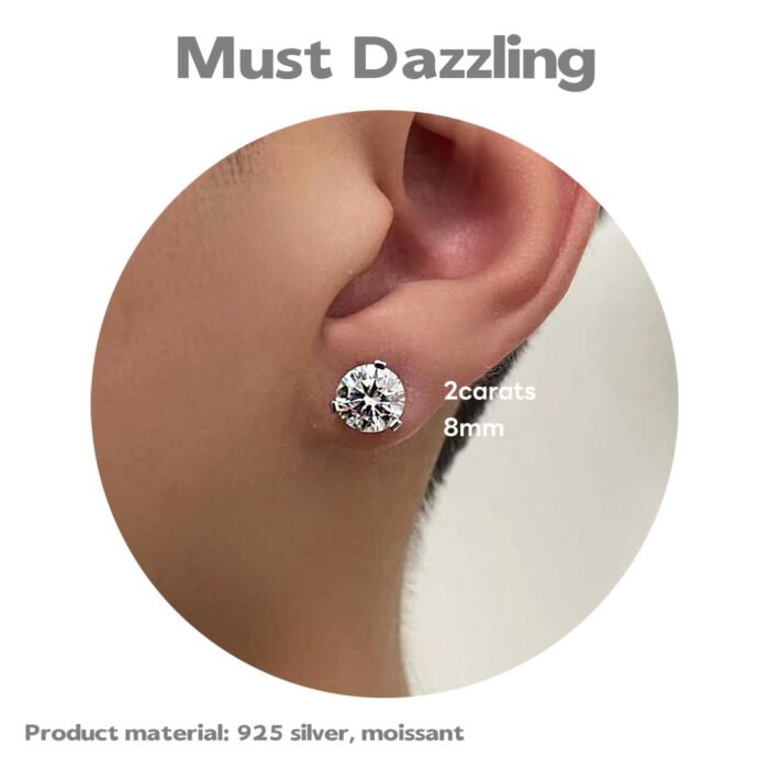925 Silver Moissanite Three-Prong Stud Earrings MUST DAZZLING