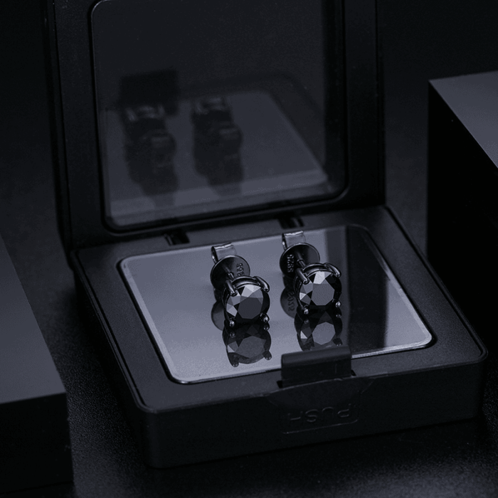 925 Sterling Silver Moissanite Earrings - Black D-Color VVS Stone, Minimalist Classic Bezel Setting, Sleek Modern Style