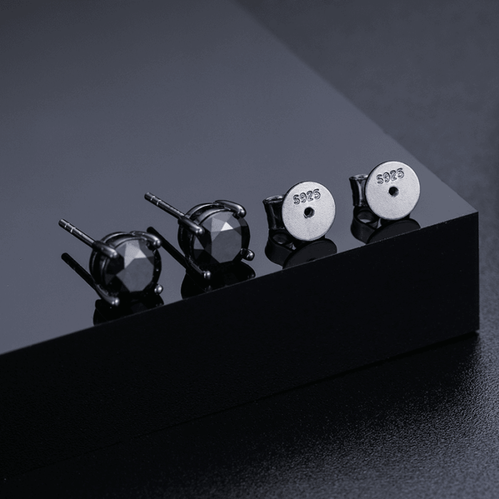 925 Sterling Silver Moissanite Earrings - Black D-Color VVS Stone, Minimalist Classic Bezel Setting, Sleek Modern Style