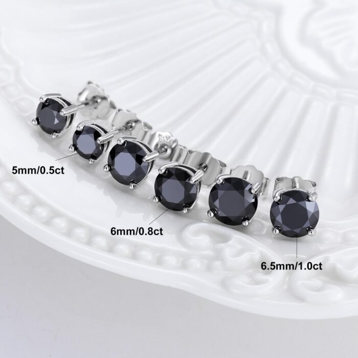 925 Sterling Silver Moissanite Earrings - Black D-Color VVS Stone, Minimalist Classic Bezel Setting, Sleek Modern Style