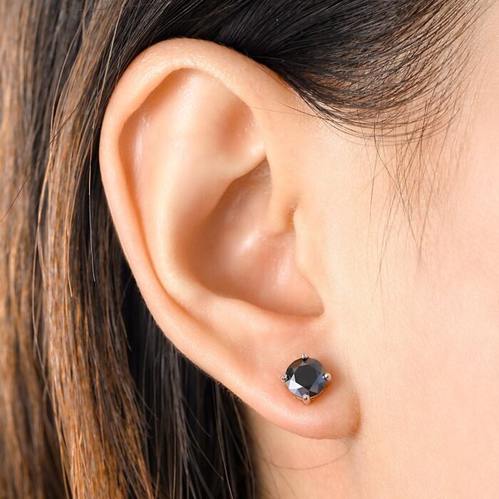 925 Sterling Silver Moissanite Earrings - Black D-Color VVS Stone, Minimalist Classic Bezel Setting, Sleek Modern Style