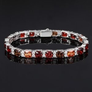 IMG_9511 925 Sterling Silver 5A Zirconia Bracelet - Luxury Gradient Retro Red Tone, Silver Inlaid Fashion Jewelry
