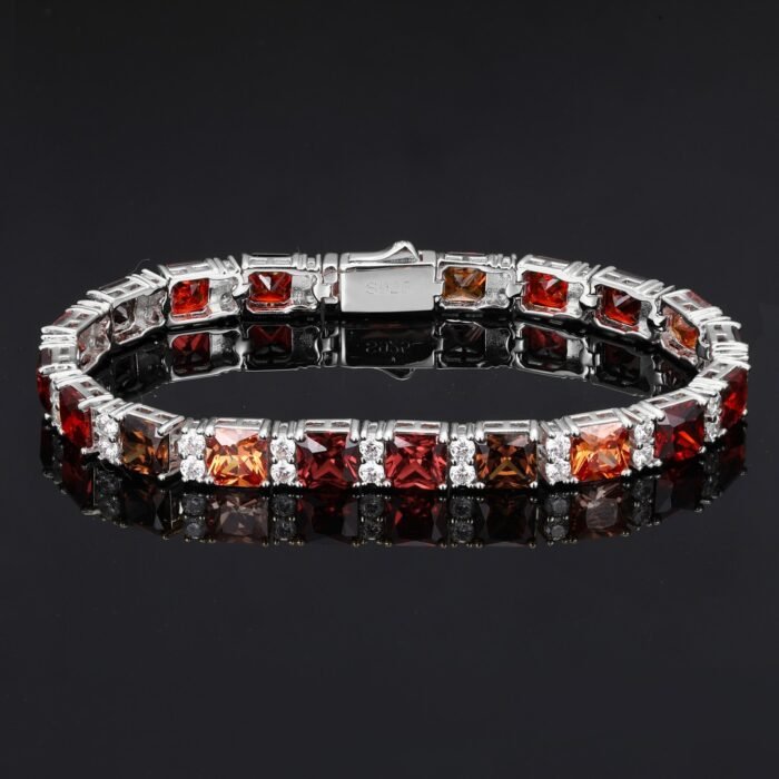925 Sterling Silver 5A  Zirconia Bracelet - Luxury Gradient Retro Red Tone, Silver Inlaid Fashion Jewelry
