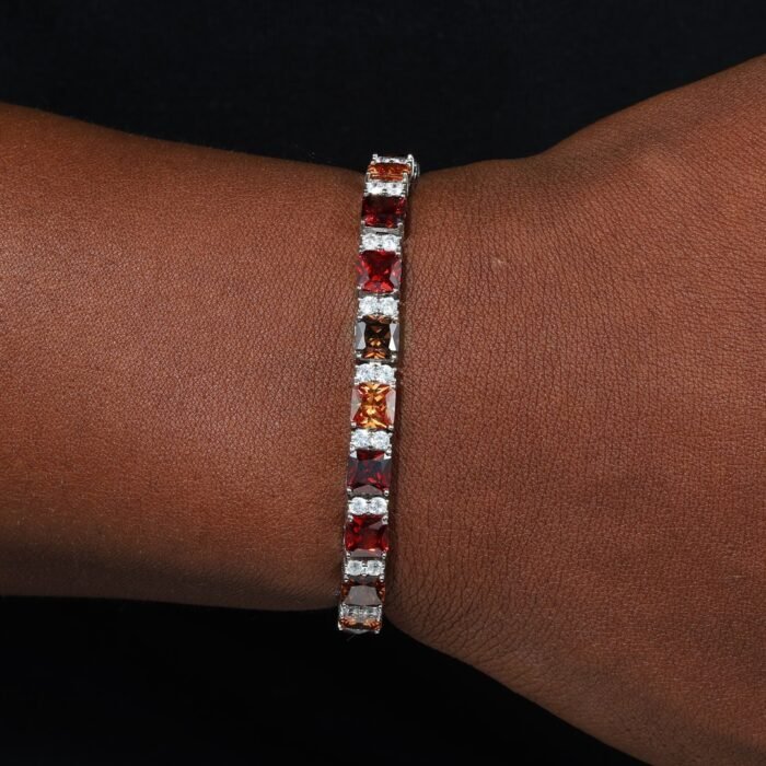 925 Sterling Silver 5A  Zirconia Bracelet - Luxury Gradient Retro Red Tone, Silver Inlaid Fashion Jewelry