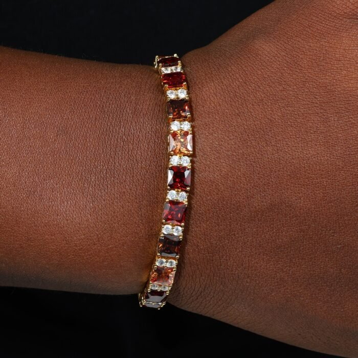 925 Sterling Silver 5A  Zirconia Bracelet - Luxury Gradient Retro Red Tone, Silver Inlaid Fashion Jewelry