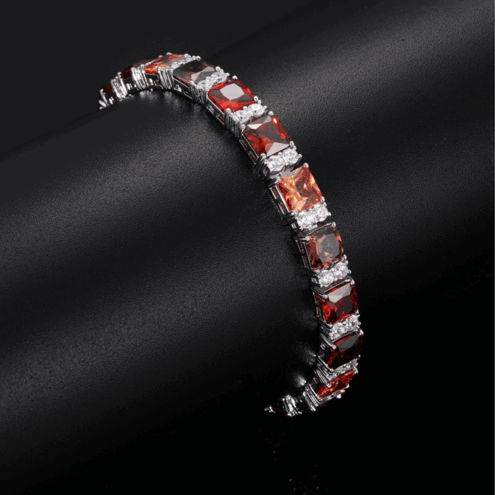 925 Sterling Silver 5A  Zirconia Bracelet - Luxury Gradient Retro Red Tone, Silver Inlaid Fashion Jewelry