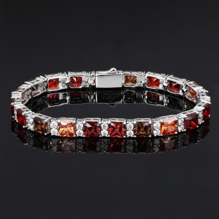 925 Sterling Silver 5A  Zirconia Bracelet - Luxury Gradient Retro Red Tone, Silver Inlaid Fashion Jewelry
