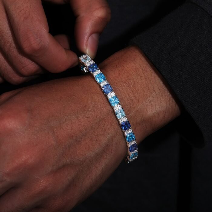 925 Sterling Silver Zirconia Bracelet - Celebrity Inspired Glacier Blue Full Stone Design