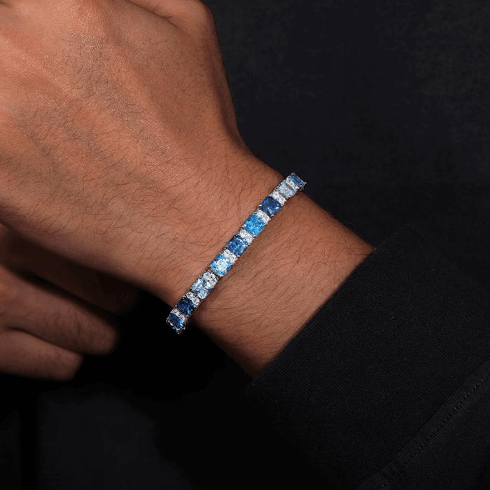 925 Sterling Silver Zirconia Bracelet - Celebrity Inspired Glacier Blue Full Stone Design
