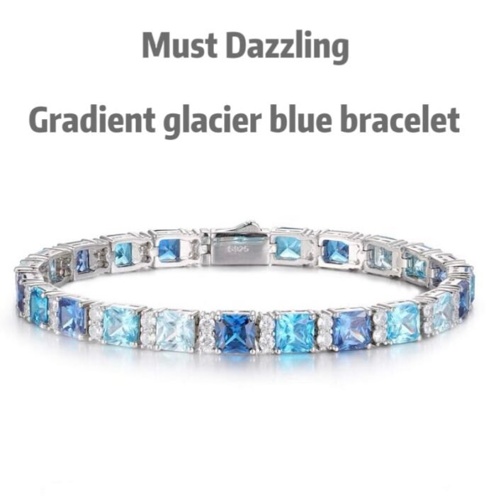 925 Sterling Silver Zirconia Bracelet - Celebrity Inspired Glacier Blue Full Stone Design