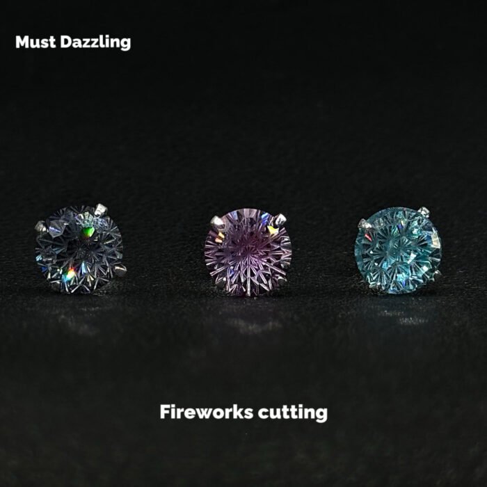 925 Silver 5A Cubic Zirconia Earrings Colorist Series Firework Cut Studs