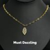 Titanium Steel 5A Zircon 'Golden Branch and Jade Leaf' Pendant Necklace Unisex
