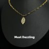 Titanium Steel 5A Zircon 'Golden Branch and Jade Leaf' Pendant Necklace Unisex