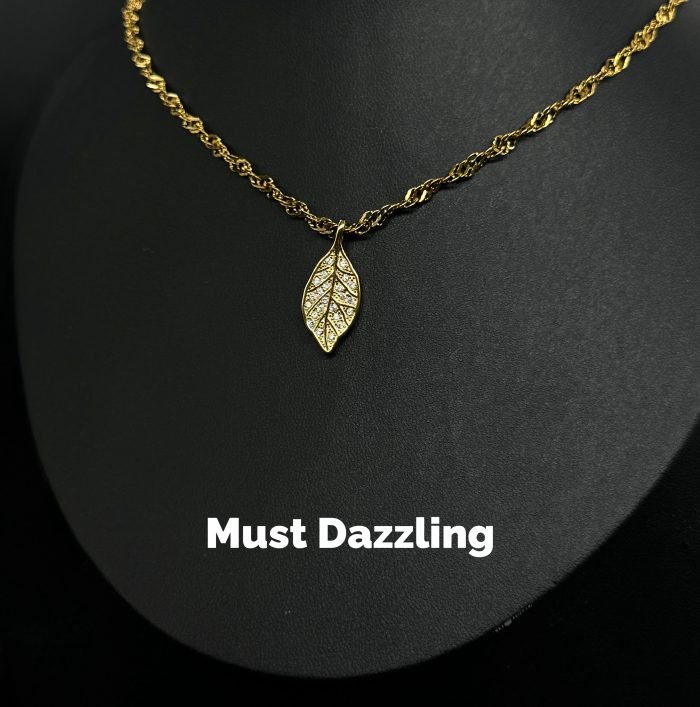 Titanium Steel 5A Zircon 'Golden Branch and Jade Leaf' Pendant Necklace Unisex