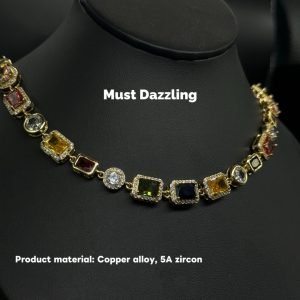 IMG_9708 Copper Alloy 5A Zircon Necklace Multi-Shaped Colorful Zircon Tennis Necklace Unisex