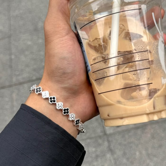 Copper alloy 5A zircon bracelet dopamine four-leaf clover tennis bracelet vintage colourful